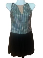 Dance Skating Dress Adult Medium Black Velvet Some Rhinestones Silver Shinny
