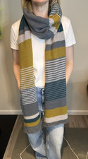 Hand Knitted 100 Merino Wool Striped Scarf Unisex Modern Minimalist Design