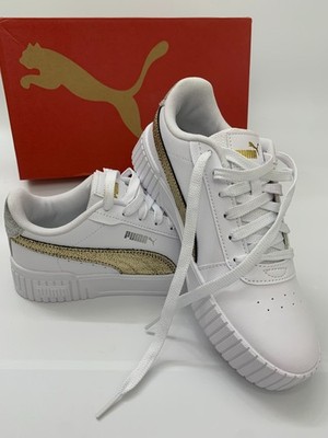PUMA Carina 2.0 Metallic Shine Lace Up  Womens White Sneakers Casual Shoes 39509