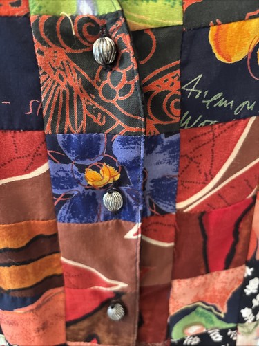 VTG Joujou Vest Rayon Floral Geometric Patchwork Boho Hippie Festival L - Picture 2 of 11