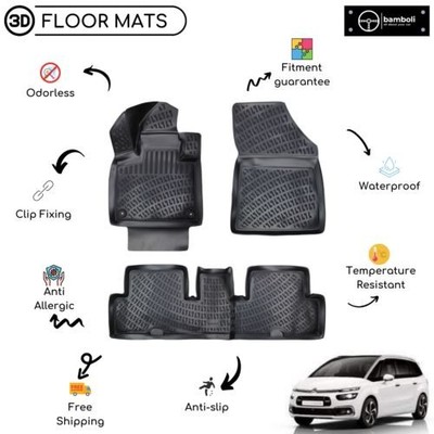 Custom Molded Rubber Floor Mat Fits For Citroen C4 Grand Picasso 2013 - Up Black