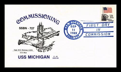 DR JIM STAMPS US COVER USS MICHIGAN SSBN-727 FIRST DAY COMMISSION NAVAL CANCEL