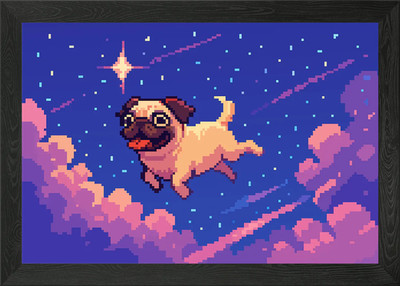 Retro Mops Pixel Kunst Sternenhimmel Spaß gerahmtes Wandbild Poster Leinwanddruck Bild