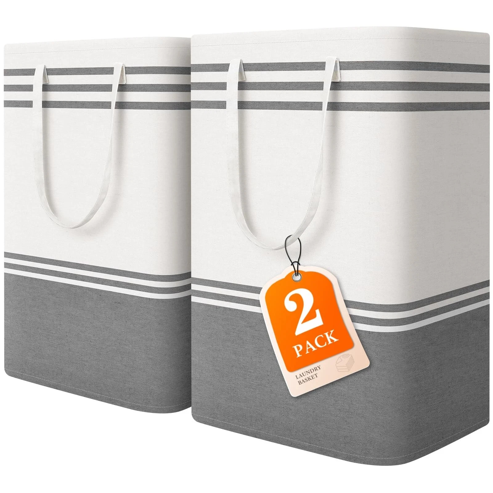 2 Pack Large Laundry Baskets, Laundry Hampers, Freestanding Waterproof Collap...