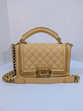 Chanel Beige Small Boy Top Handle Bag with Gold Hardware