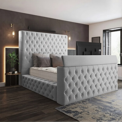 Ambassador TV-Bett aus Plüsch Samtstoff Single Double & King Size alle Farben UK