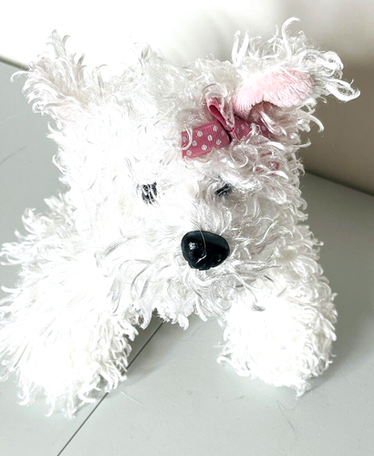 Ganz White Terrier Puppy Dog Webkinz Lil Kinz No Code Stuffed Animal 9" Long Bow - Picture 8 of 10