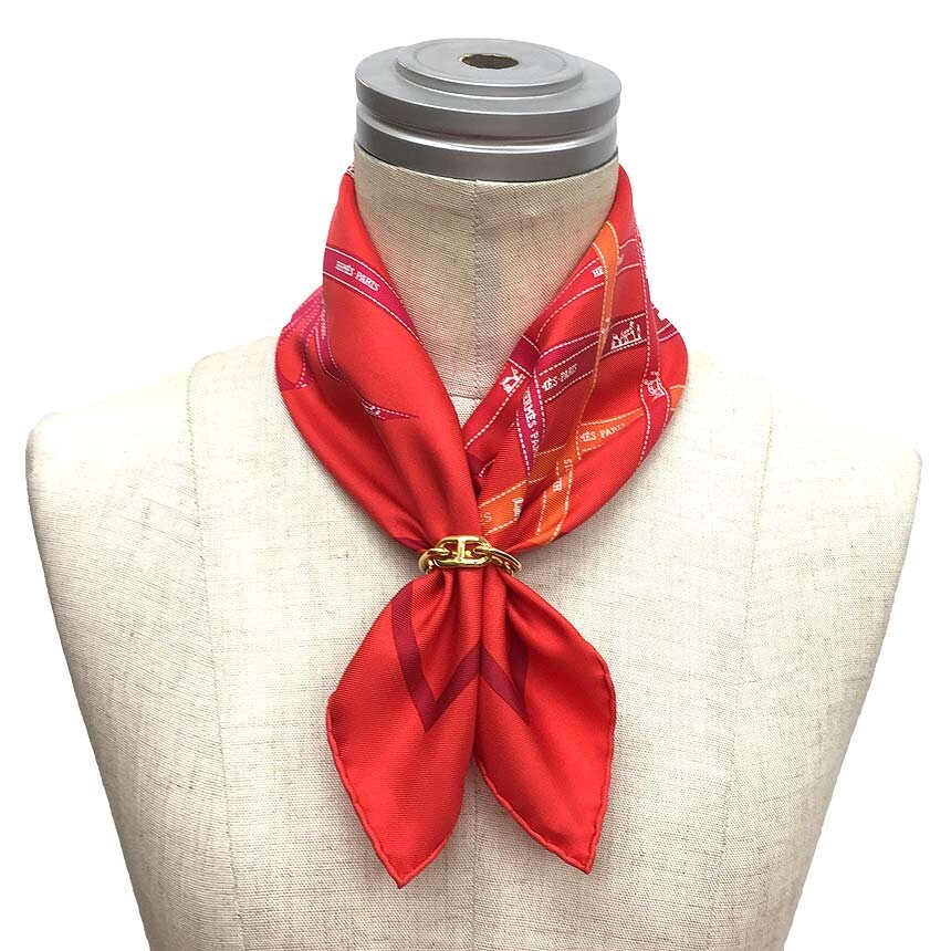 Hermes Scarf Bolduc Carre 45 cm Silk 100% Ribbon Orange Carre NEW