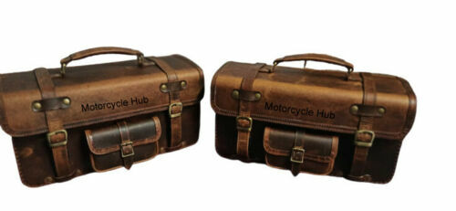 Fit For Royal Enfield Interceptor 650 Rails & Brown Leather Saddle Bags Pair - Imagen 3 de 10