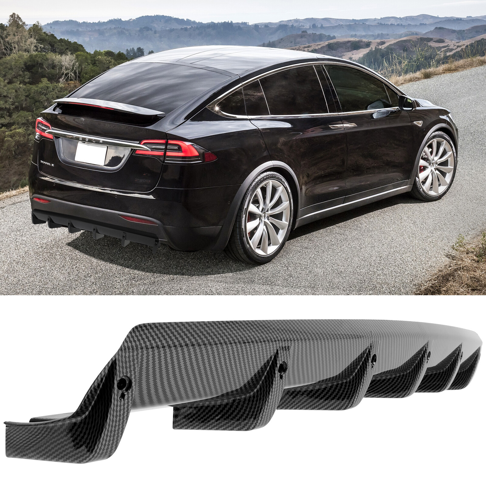 For Tesla Model X Carbon Fiber Car Rear Bumper Diffuser Lip Spoiler Body Kit