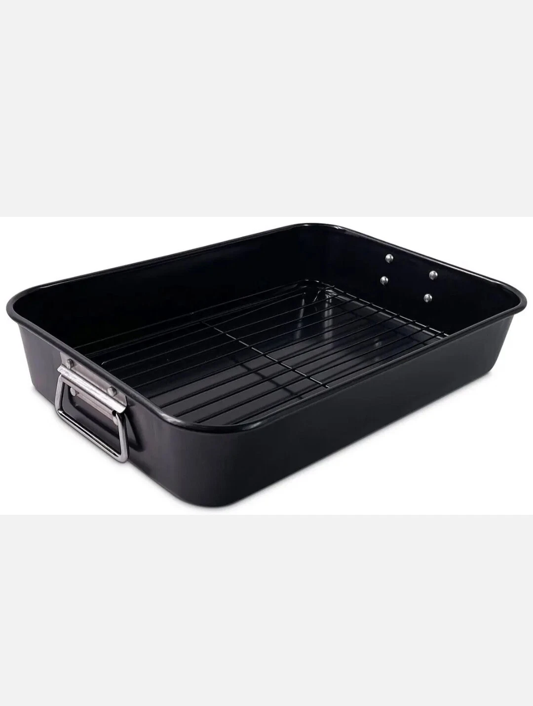 Sedona Roasting Pan & Roaster Rack 16" x 11" Carbon Steel Non Stick Coated Black