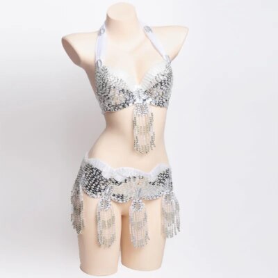 Women Oriental Bra Belt Belly Dance Set Carnival Tops Chain Dance Bra and Belt