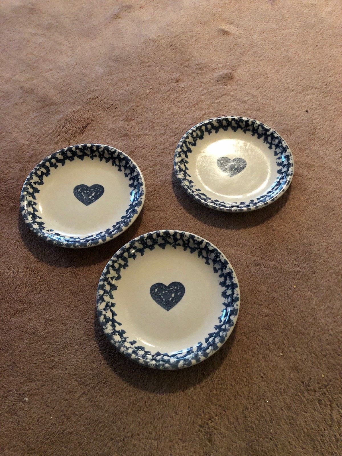 FOLK CRAFT TIENSHAN HEARTS BLUE SPONGE Salad Plates Set Of 3 eBay
