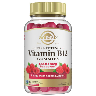 Solgar Ultra Potency Vitamin B12 Gummies,1,500 mcg,Raspberry Flavor,60 Gummies
