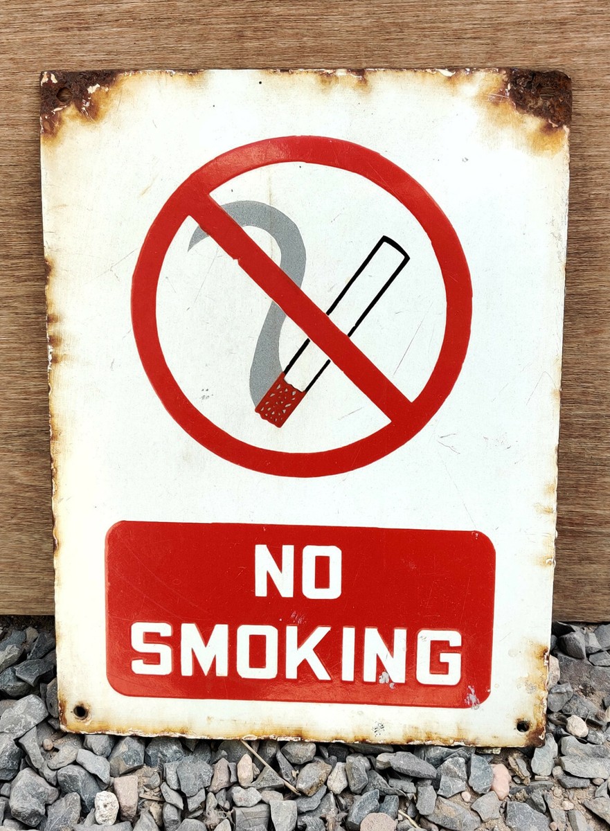 Vintage Enamel Sign Board No Smoking Old Cigarette Sign Red