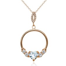 Heart Cubic Zirconia Open Circle Rose Gold Plated 925 Silver Pendant Necklace