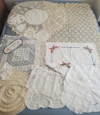 15x VTG Crochet Linen Lace Doilies Table Runners Round Rectangular w/Damage