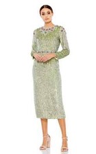 Mac Duggal Sage Green Floral Beaded Sequined Tea Length Midi Dress 16 $598