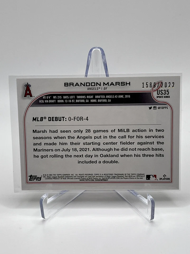 Brandon Marsh Rookie Debut RC - 2022 Topps Update Series MLB #US35 GOLD SP /2022 - Image 2 of 2