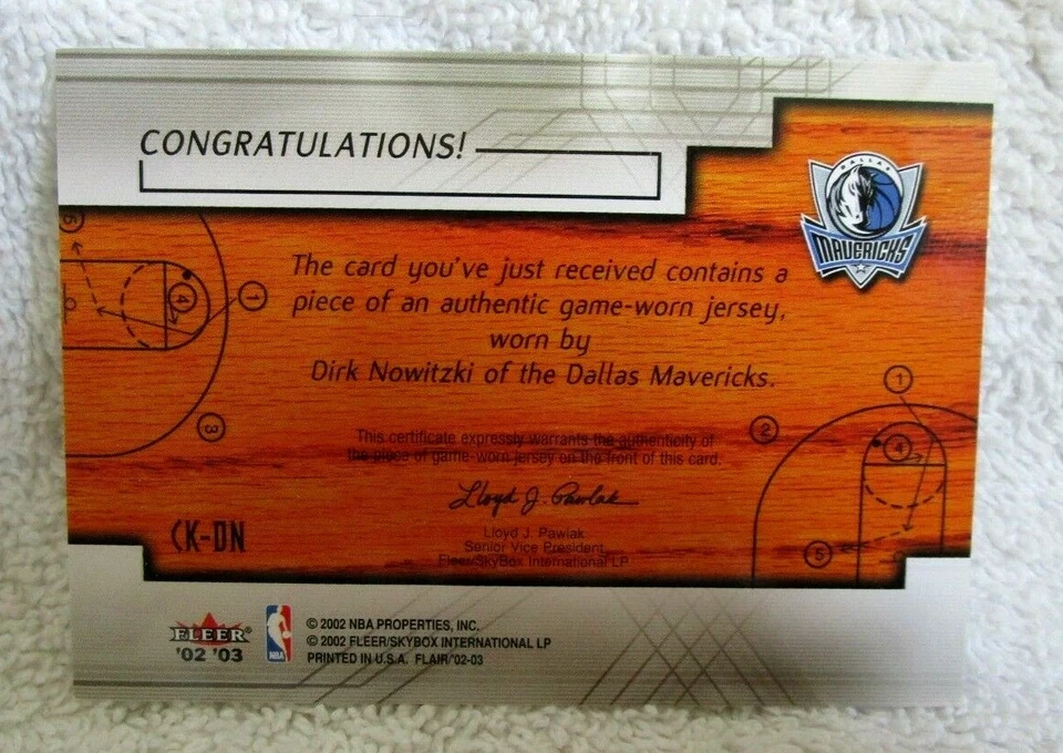 DIRK NOWITZKI 2002-03 FLAIR GU PATCH COURT KINGS CARD!MAVERICKS F GOAT HOF  - Image 2 of 2