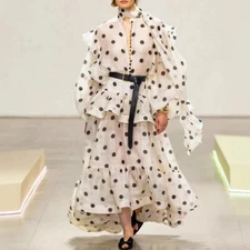 Fashion Polka Dot Set Women's Spring New Bubble Sleeve Top Long Ruffled Skirts