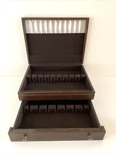 Vintage Wood Flatware Storage Chest 12 settings Plus Brown