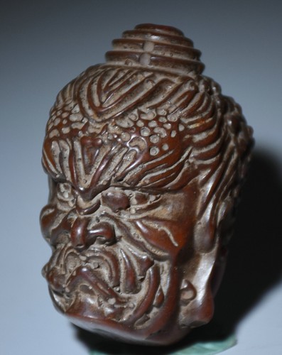 2.2" Rare Old China Amber Carving Feng Shui Half Demon half Buddha Head Pendant - Picture 4 of 6