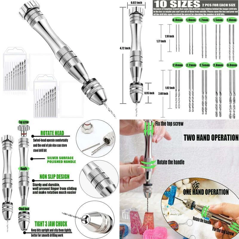 Pin Vise for Resin Casting Molds Pin Vise Hand Drill Set with 20pcs Drill Bits (0.8-3mm) Precision Hand Drill Tools for Resin Jewelry Keychain