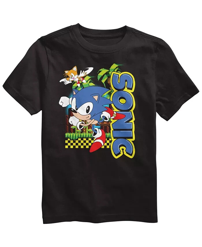 HYBRID Big Boys Sonic the Hedgehog Short Sleeve T-shirt Black Size