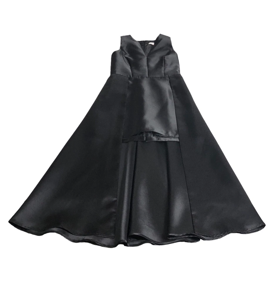 Vestido Calvin Klein para mujer 4 negro alto bajo cuello en V vestido caprichoso formal graduación Foto 2 de 4