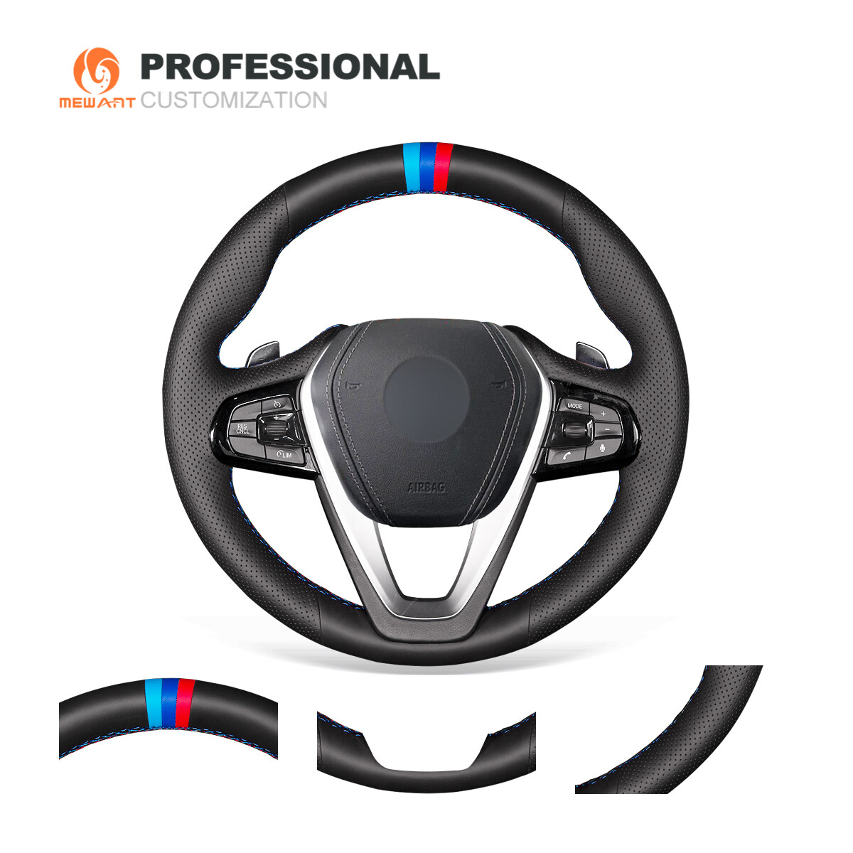 PROSFIA Faux Leather, Microfiber Car Steering Wheel Cover, Emboss Holes