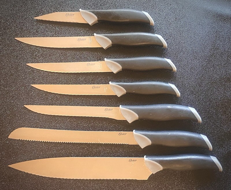 SET OF 7 OSTER HOME/RESTAURANT KNIFES ALL NEW OPEN BOX 2 TONE￼ERGONOMIC HANDLES•