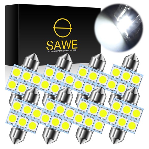 8 x SAWE White 31MM Festoon 5050 6SMD Dome Map LED Light Bulbs DE3175 DE3022