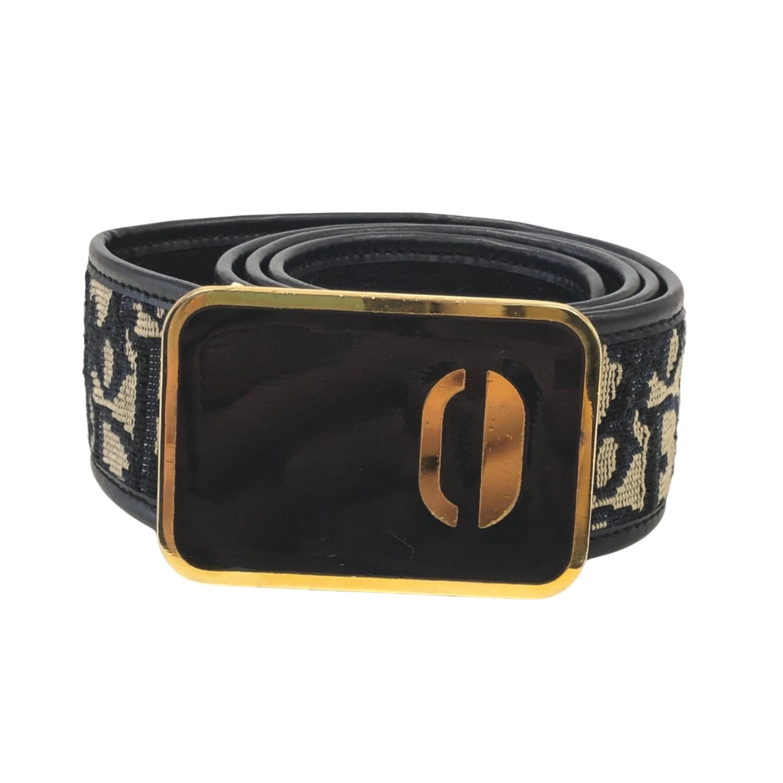 Ceinture trotteur Christian Dior toile cuir marine taille 75 authentique 12536