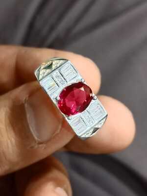 Genuine Red Ruby Ring Solitaire Ring Elegant Red Ruby Manic Stone Ring Silver