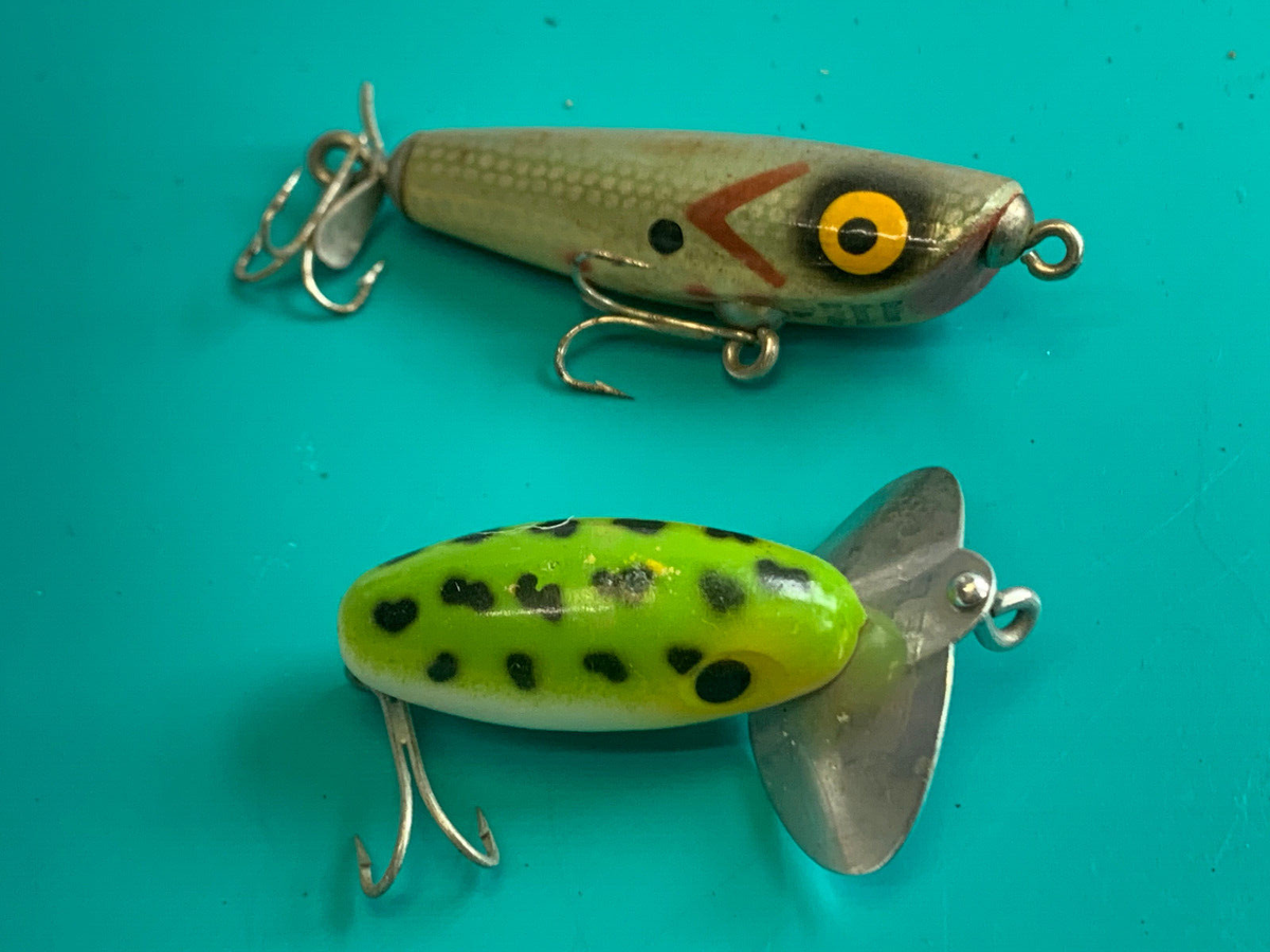 Vtg Wooden Fishing Lure Lot Super Rocky Spin Hula Dancer Jitterbug