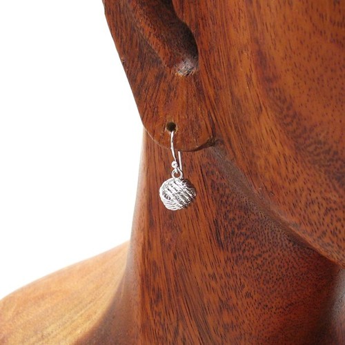 925 Sterling Silver Round Rope Knot Hanging Earrings - Picture 2 of 2