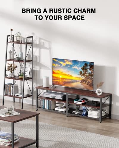 TV Stand for 55 Inch TV, 3-Tier Wood Cabinet, Media Console Table with Storag...