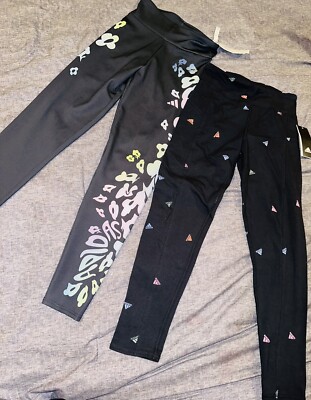 Two New Adidas Girl's All Over Print Cell Pocket Tights (Big Kids) Size L 14
