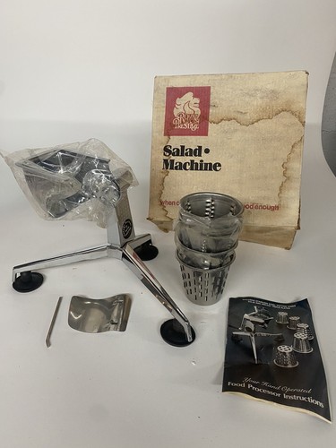 Vtg NEW Royal Prestige Manual Food Processor Salad Machine 5 Cones, Finger Guard