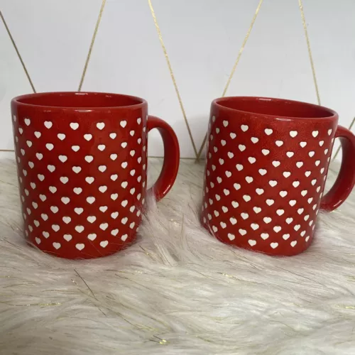Vintage WAECHTERSBACH Red Mugs with White Hearts WEST GERMANY - Set of 2