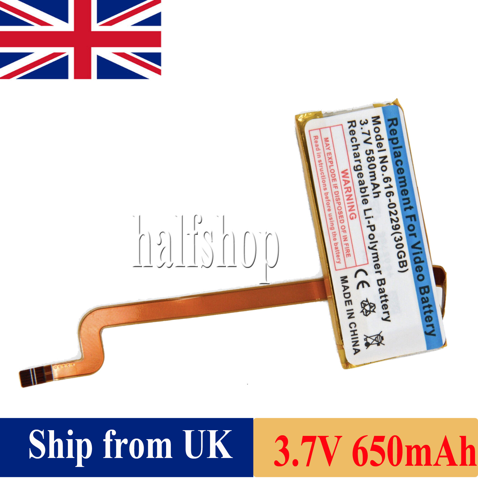 UK Battery for Apple iPod Classic 6th GEN MB029C/A 616-0227 616-0229 3.7V