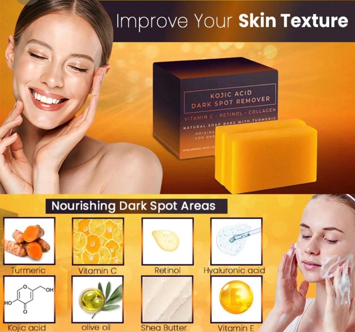 kojic acid soap glutathione collagen vitamin c 2-Pack Kojic Acid Soap Bars – Dark Spot Remover w/ Vitamin C, Retinol &  Collagen