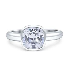 Bezel Set 7mmX7mm Cushion Engagement Ring Cubic Zirconia 925 Sterling Silver