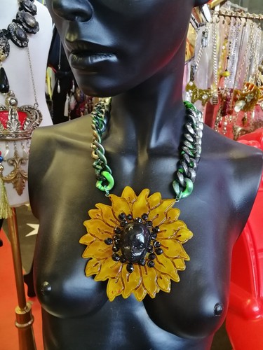 Necklace Jewelry Locket Chain Sun Flower Brutalist Sunflower Massive Collar Bib - Picture 13 of 24