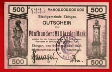500 miliardów marek Ebingen/Balingen/Albstadt Notgeld 1923 świetny stan