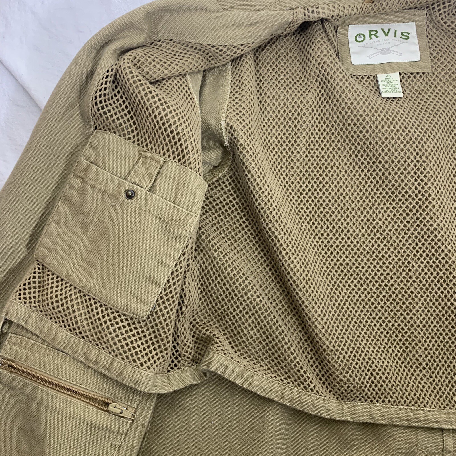 Vintage Orvis Zambezi Field Jacket Khaki Canvas Leath… Gem