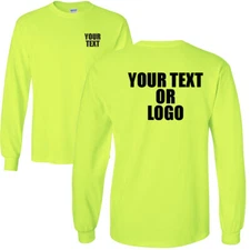 NW Men's Custom Personalize Text Logo Orange Neon Green Long Sleeve Tee T-Shirt