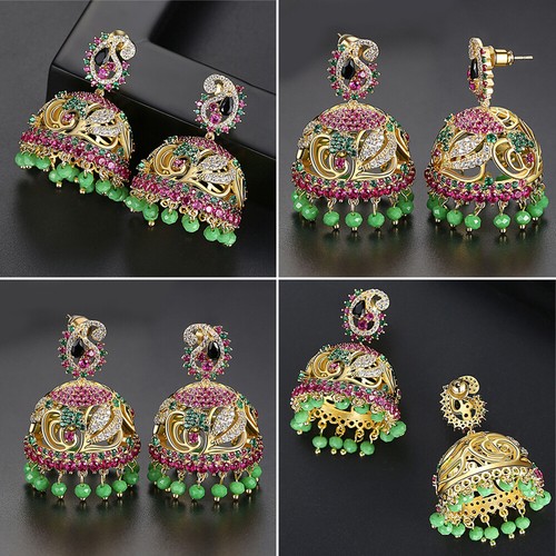 Indian Jhumka Jhumki 18K Gold Plated Tassel Drop Earrings Ethnic Gypsy Bollywood - Picture 8 of 10