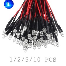 3mm Blue LED Light Clear Bulb Round Top PCB Attached Pre-Wired 5V-12V DC